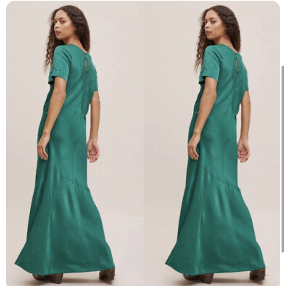 Anthropologie Brynne Emerald Green Silky Maxi Dress Size M